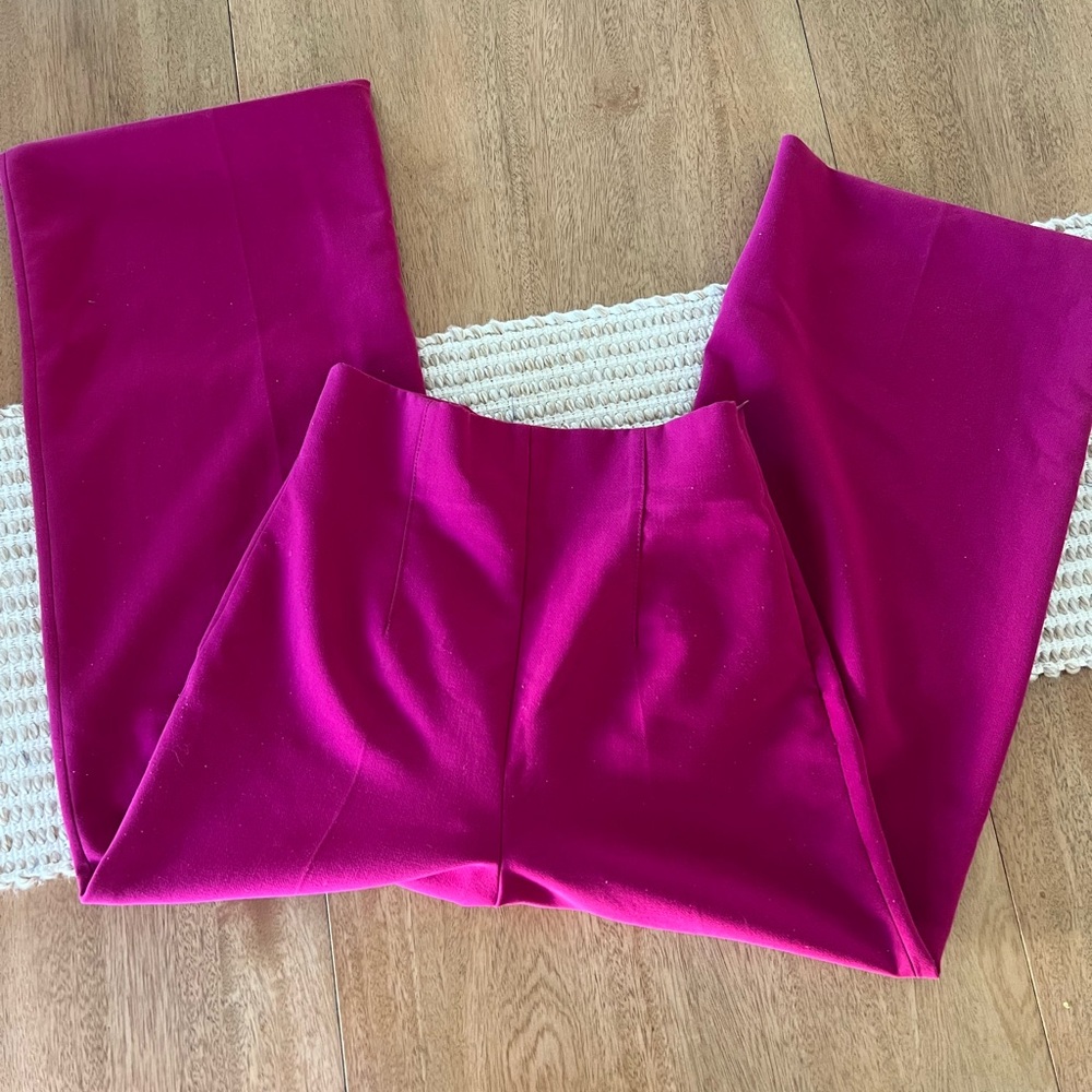 Zara Fuchsia Wide Leg Trousers Pants High Waisted Flowy Hot Pink S